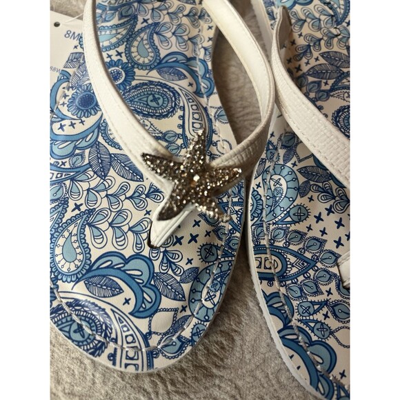 NWT CALYPSO ST. BARTH MARINER FLIP FLOPS SANDALS W STAR RHINESTONES WHITE 8 - Picture 2 of 6